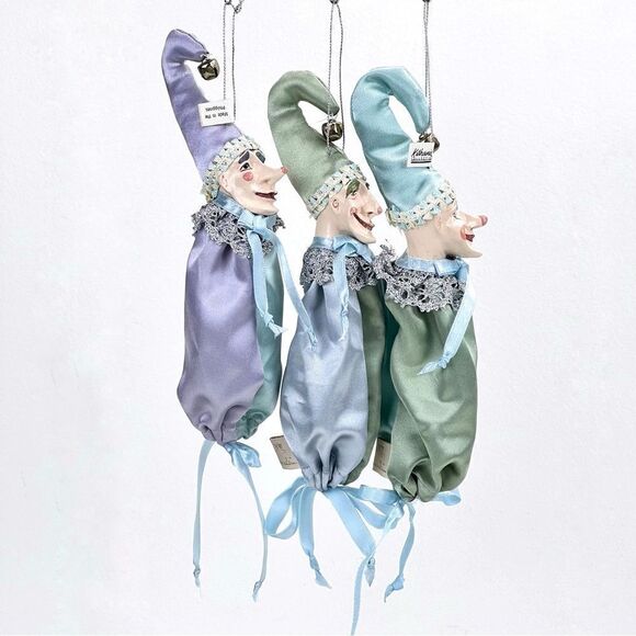 Wayne M Kleski Jester Christmas Ornament Candy Bag Pouch  Set Of 3 - Picture 3 of 9